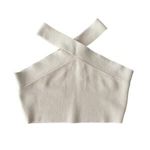 House of Harlow 1960 Beige Ribbed Halter Knit Crop, Womens XS